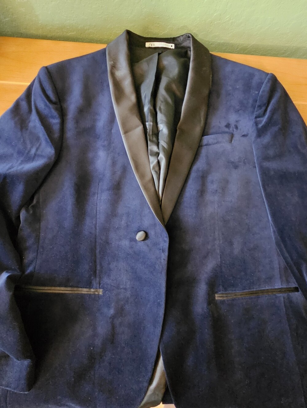 Zara Mens Navy Velvet Blazer Cigar Jacket Size USA 46 EUR 56